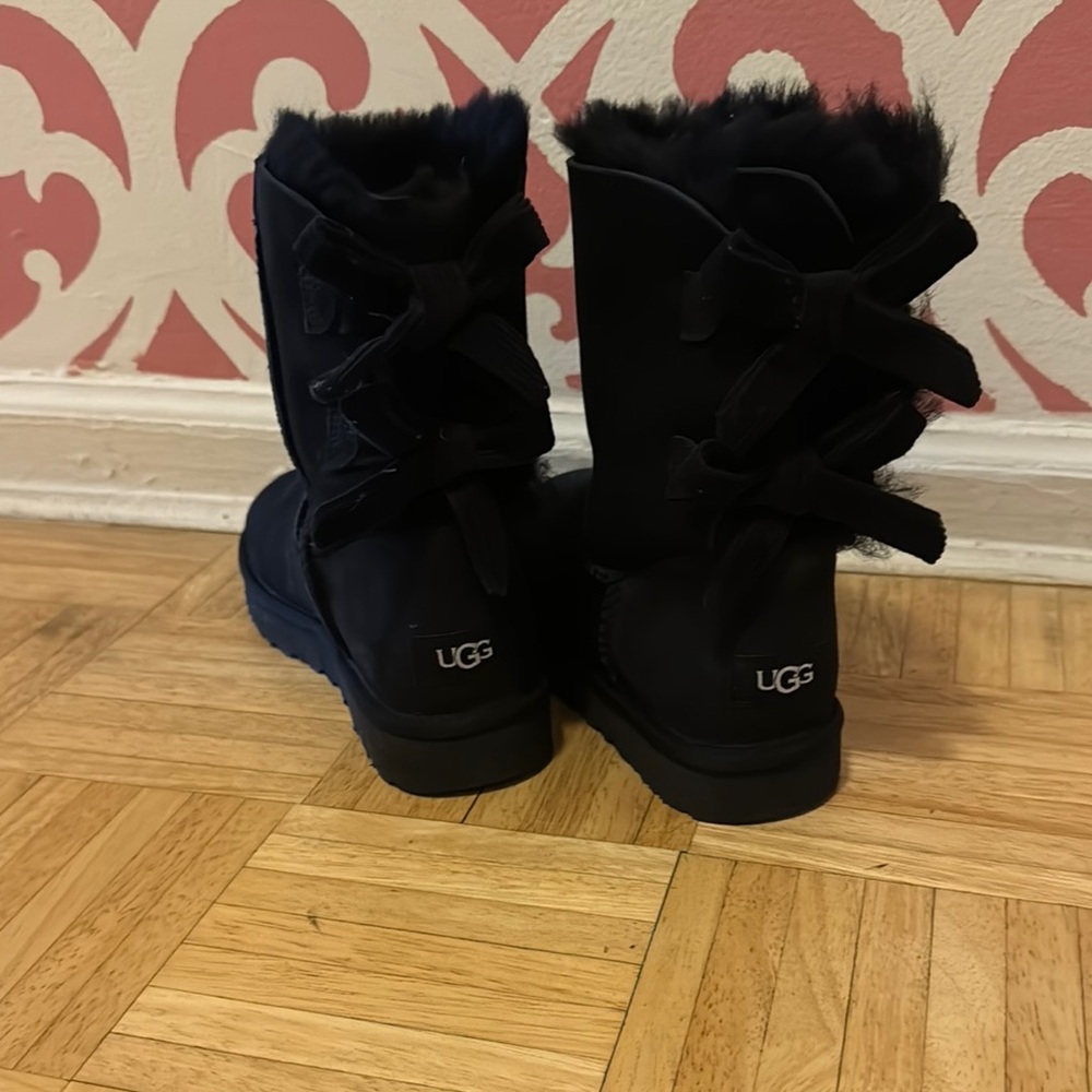 UGG Black Bailey Boot with Corduroy bow